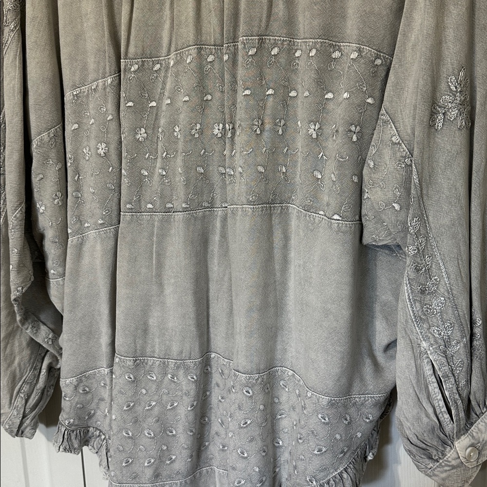 Elegant Gray Embroidered Button Down Shirt - Picture 12 of 13